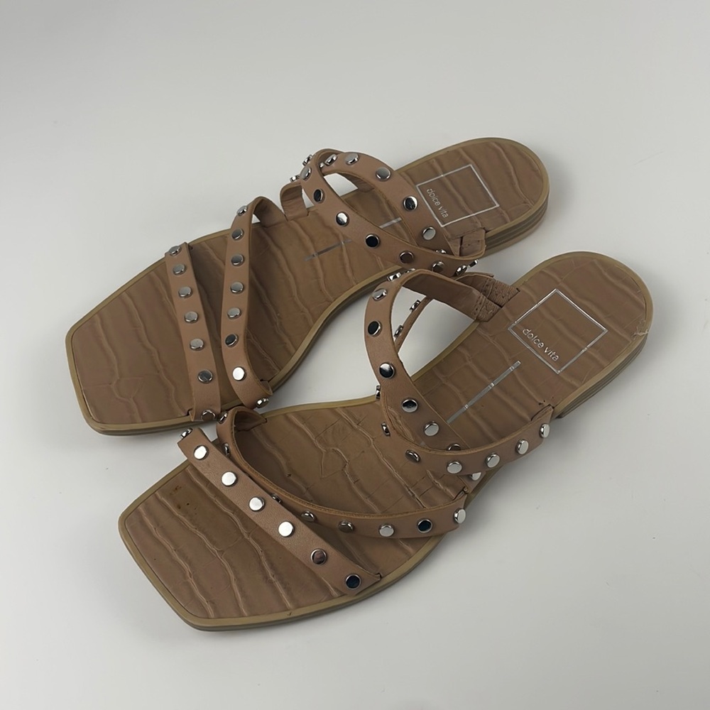 Dolce Vita | Izabel Tan Cream Studded Stappy Square Open Toe Edgy Sandal Size 8